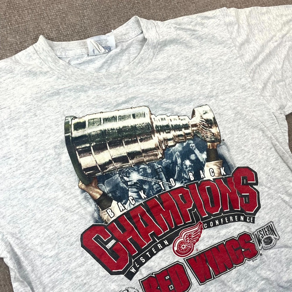 Vintage CSA Shirt Mens L Gray Detroit Red Wings NHL Hockey Western Con Champions